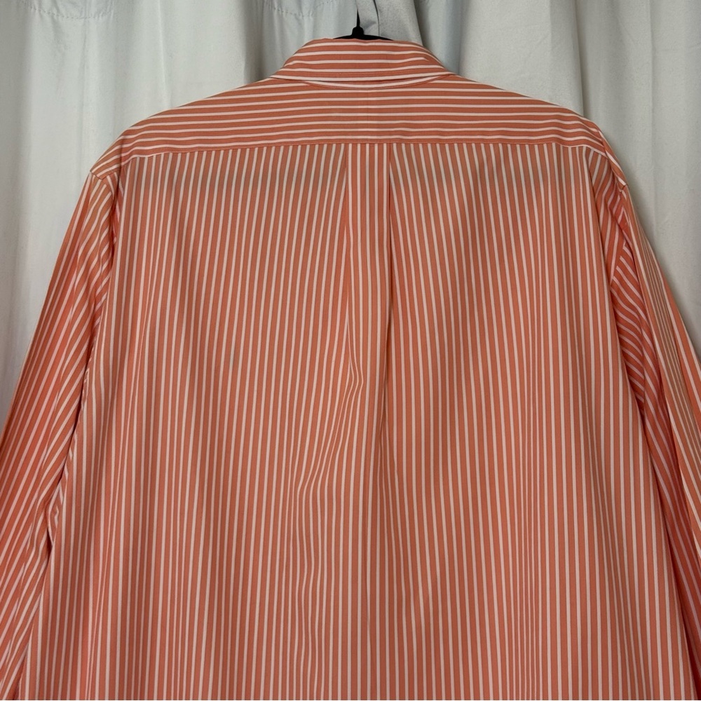 Ralph Lauren Custom Fit Striped Button Down Shirt Mens 17.5 XL Orange White - Picture 7 of 10